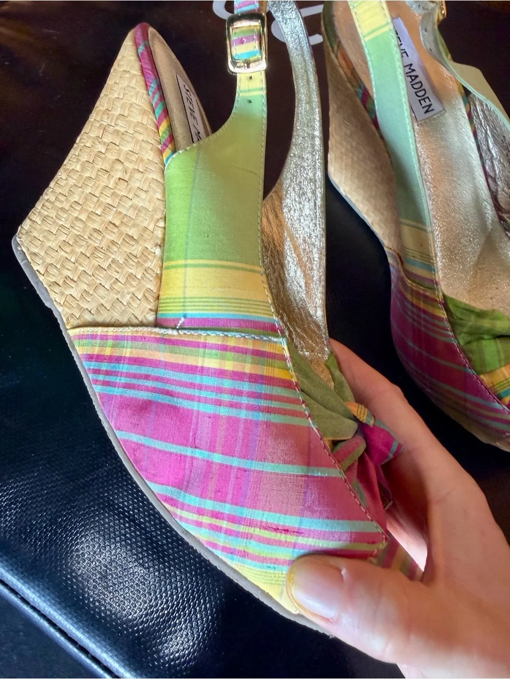 Steve Madden Madras print wedge sandals size 7 1/2